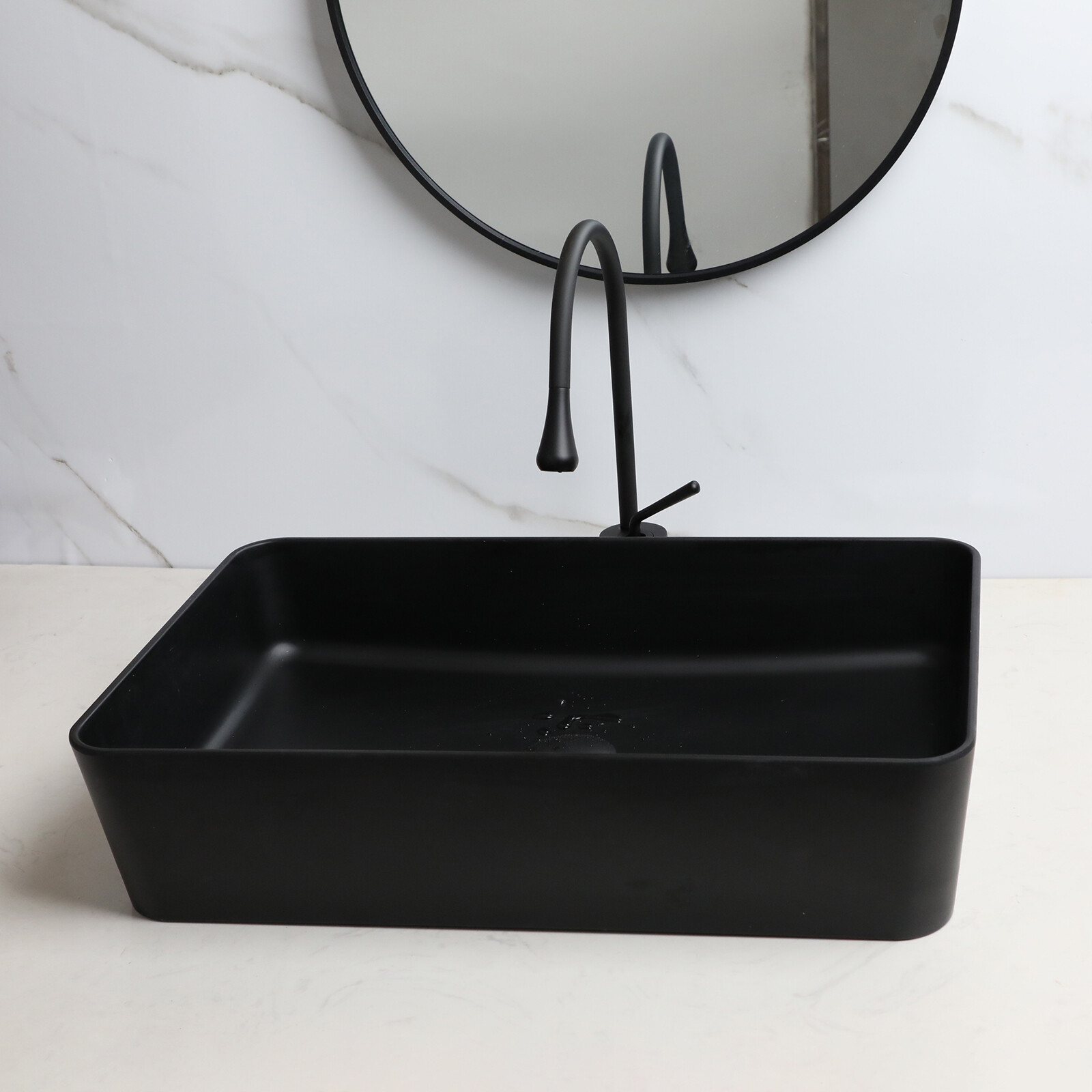 22.4inch Bathroom Vessel Sink Rectangle Resin Basin Bowl &Faucet And Drain Set