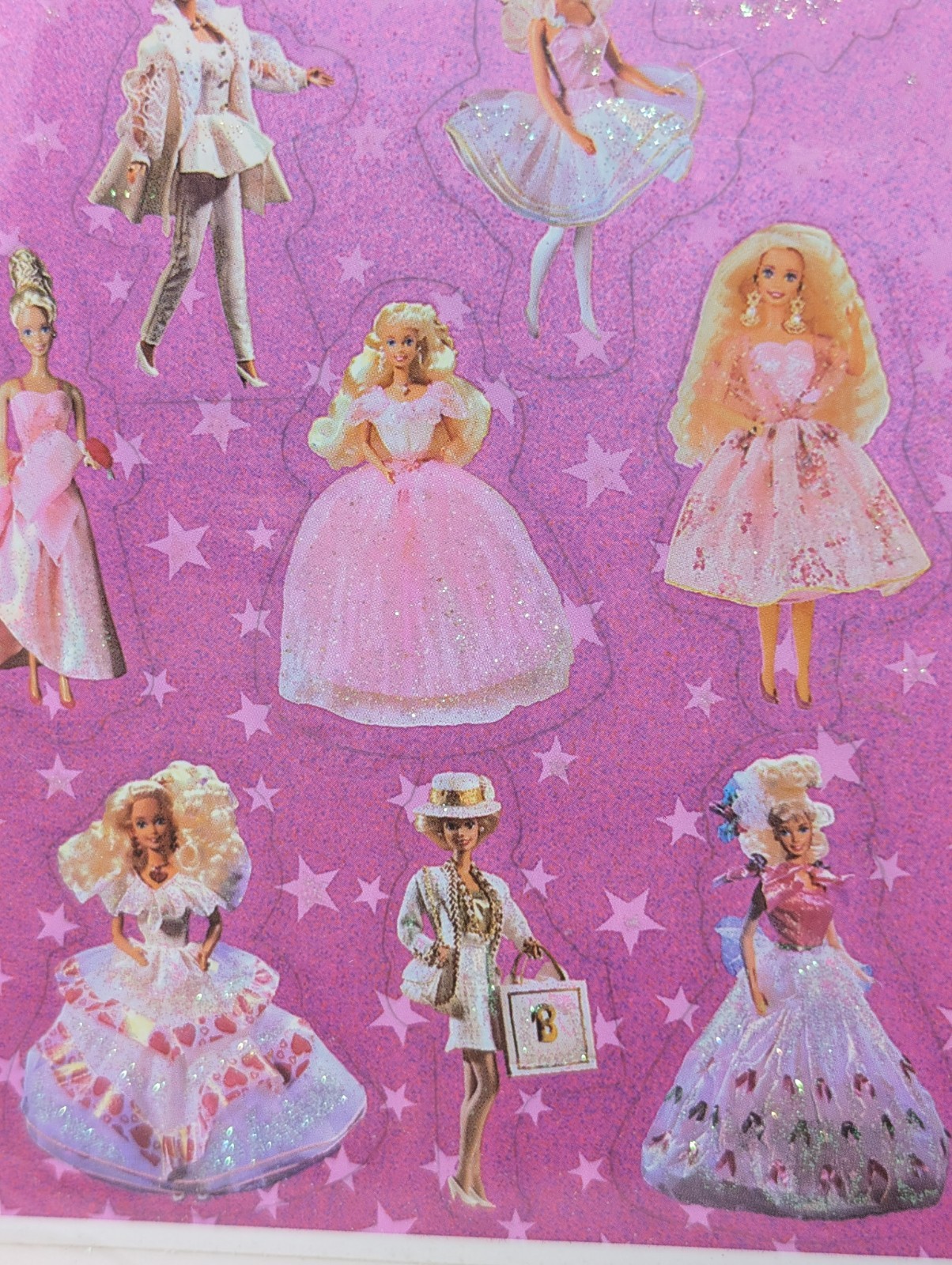 Vintage 1994 Hallmark Barbie Sticker Sheets Glitter Pink Made in USA Princess