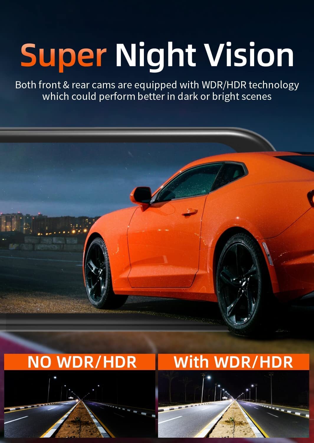 WOLFBOX 4K Mirror Dash Cam12'' Dual Dash Cameras Parking Monitoring 32GB SD