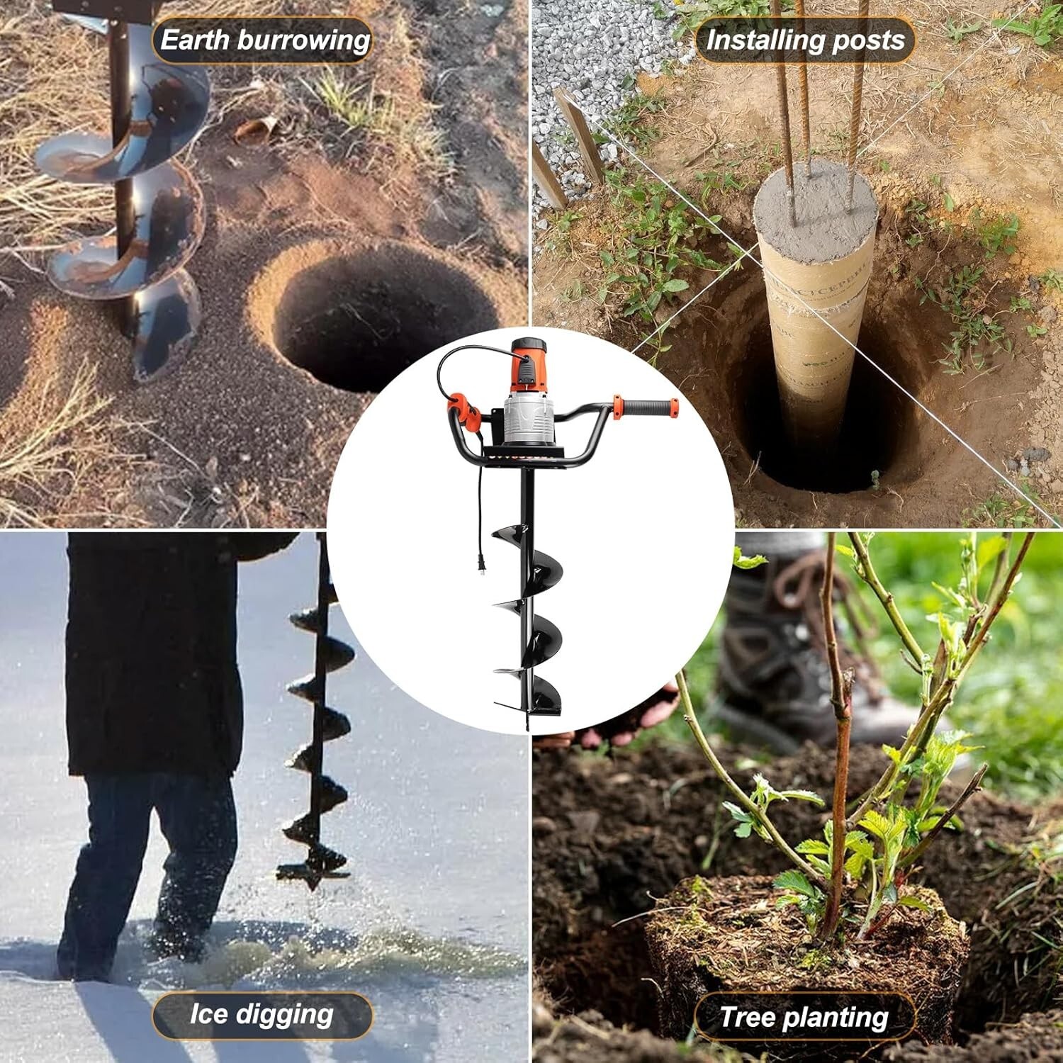 1700W Electric Post Hole Digger With 4"+6"+8" Earth Auger Bits Quick Digger