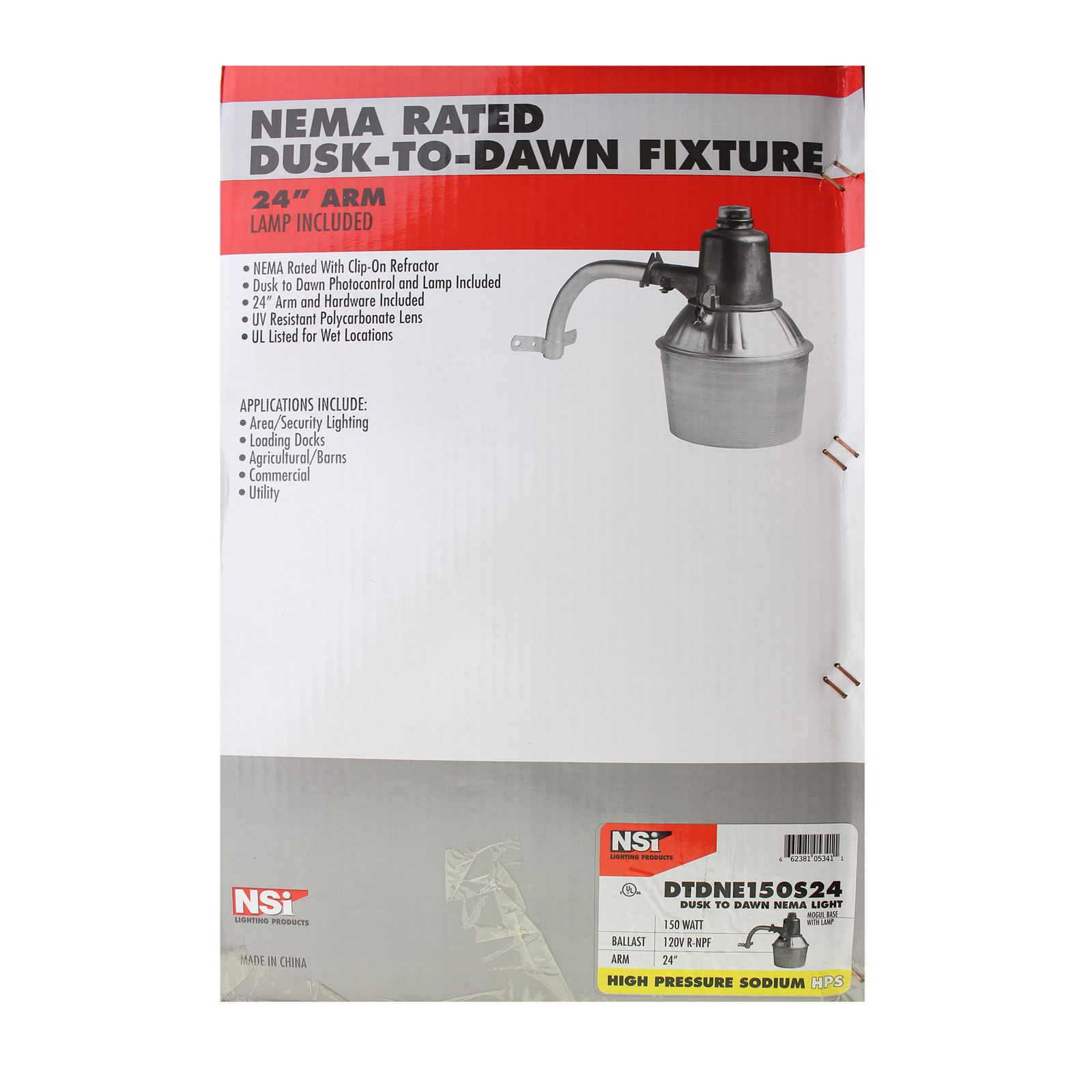 NSI INDUSTRIES DTDNE150S24 HPS DUSK-TO-DAWN AREA LIGHT, 24" ARM, 150W, 120V