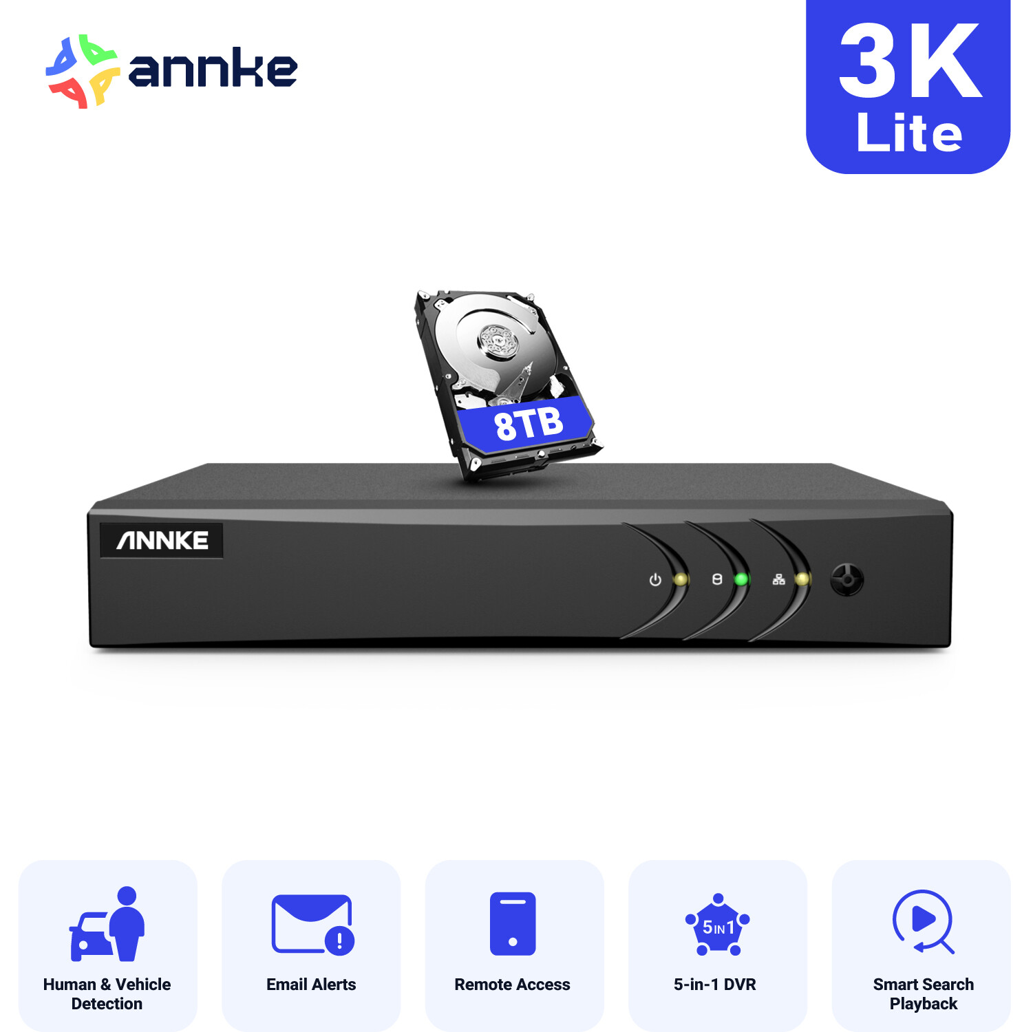ANNKE 5IN1 16CH 3K Lite CCTV DVR Video Recorder H.265+ for Security System P2P