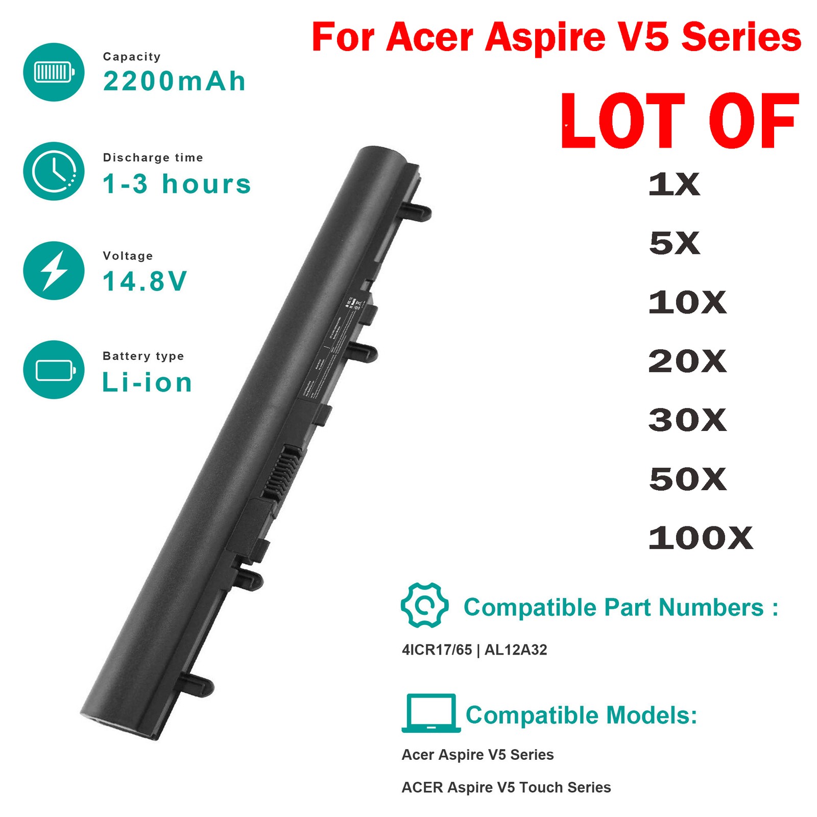 ❤️LOT OF AL12A32 Battery For Acer Aspire V5-431 V5-471 V5-531P V5-551 4ICR17/65