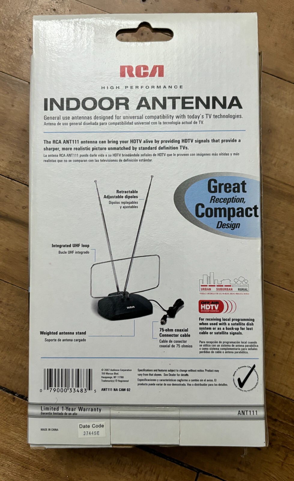 NEW! RCA High Performance HDTV TV Indoor Antenna Black ANT111
