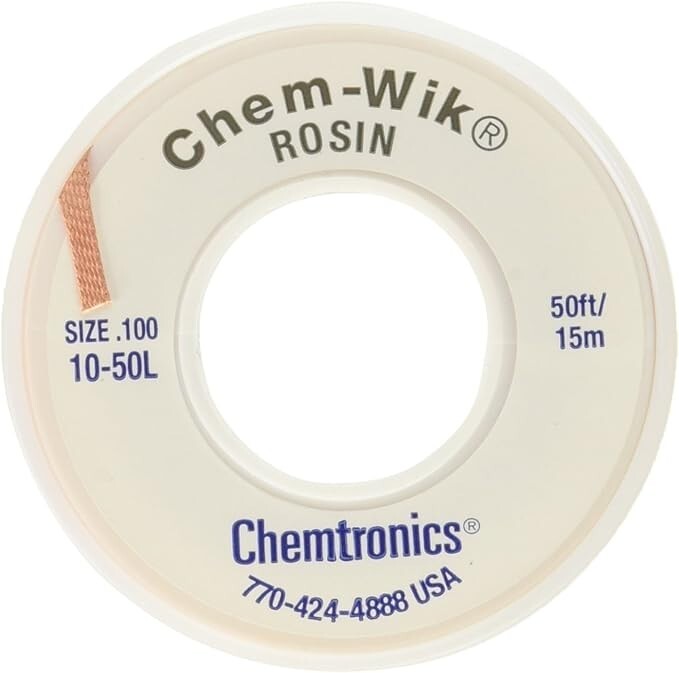 Chemtronics® Desoldering Braid, Chem-Wik, Rosin, 10-50L 0.10", 50ft.