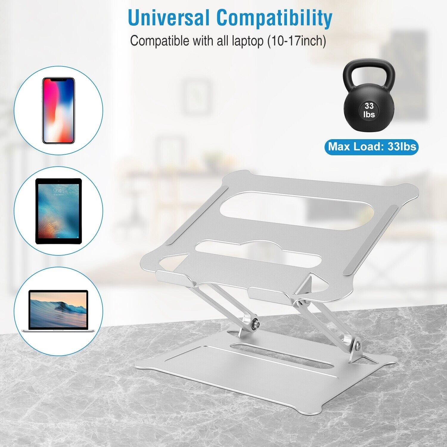 Adjustable Foldable Laptop Stand Aluminum Notebook Riser Computer Holder Desk