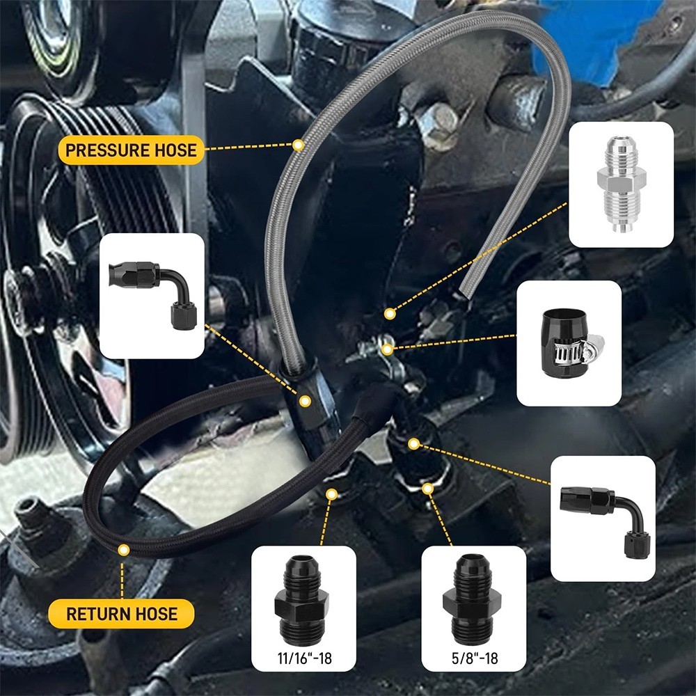 6AN Power Steering Pump Hose Kit For GM LS Swap Pressure Return Line Universal