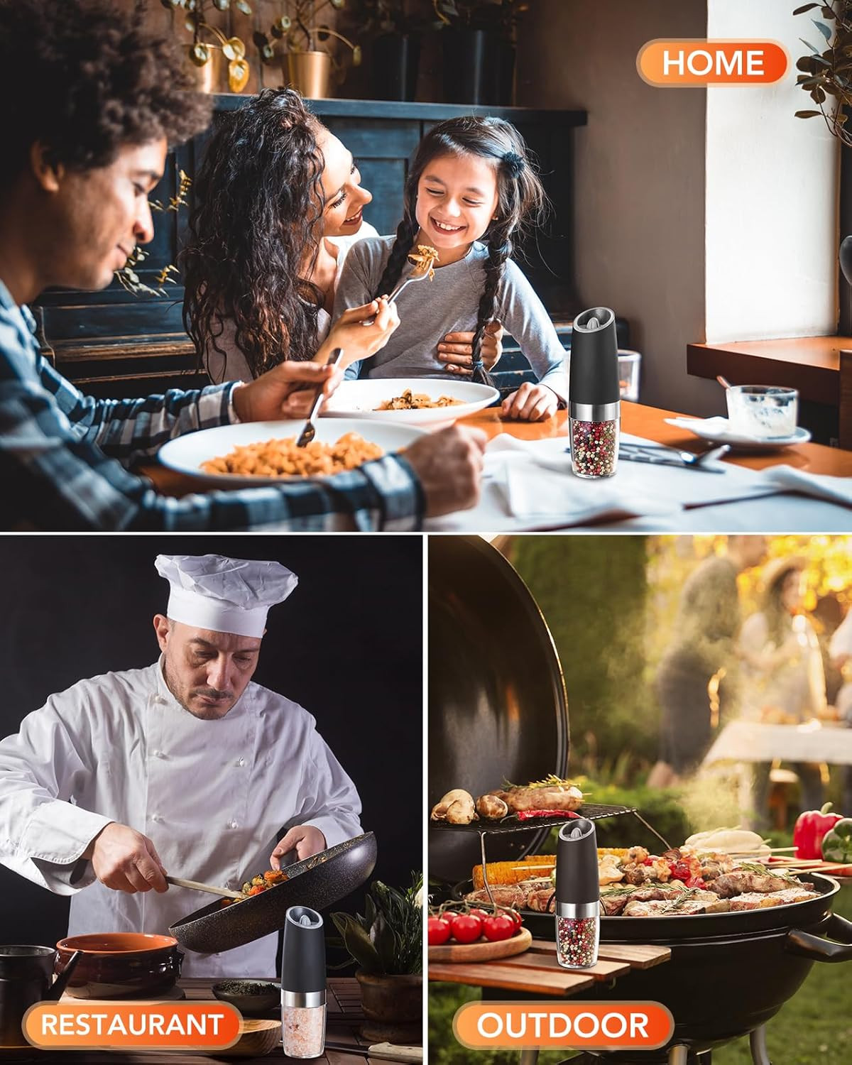 Gravity Electric Salt and Pepper Grinder Set, Automatic Pepper Grinder Shakers M