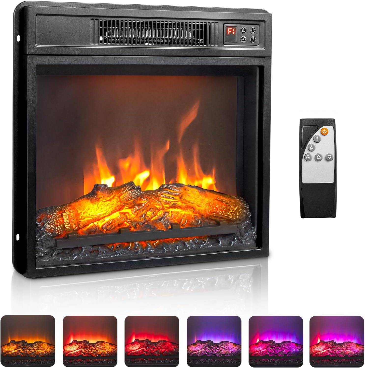 18" inch Recessed Electric Fireplace Heater Insert With 6 Colors Flame, Remote