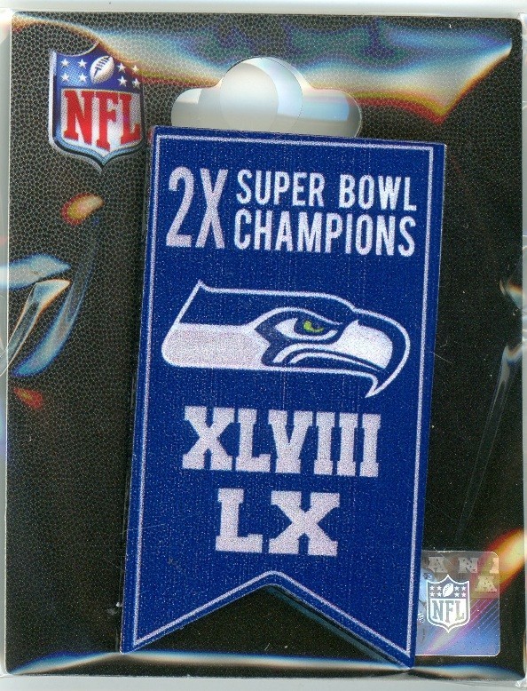 Seattle Seahawks 2X Super Bowl Champions Banner Pin Champs XLVIII LX 48 60