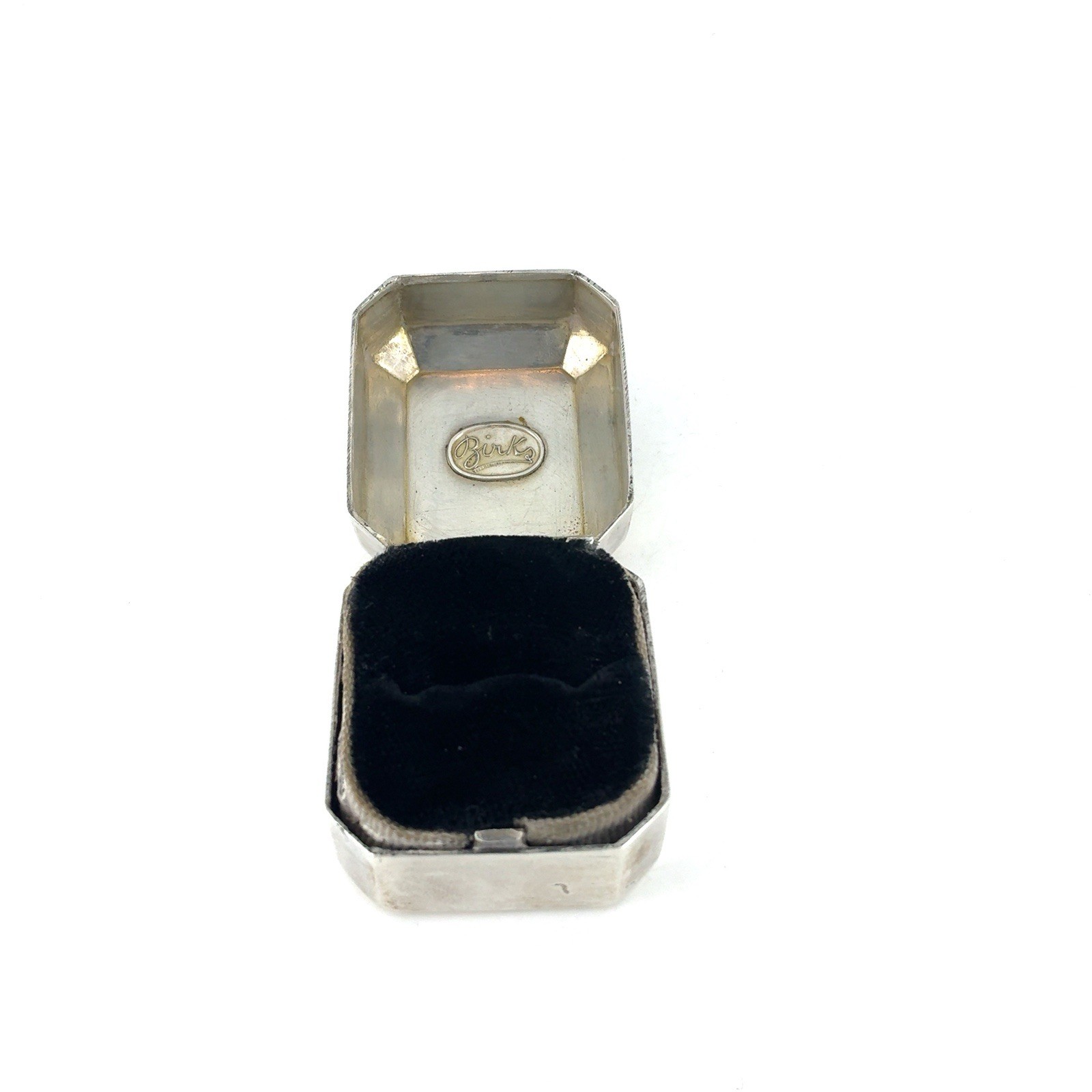 Vintage Birks Sterling Silver Presentation Ring Box With Black Velvet - Monogram