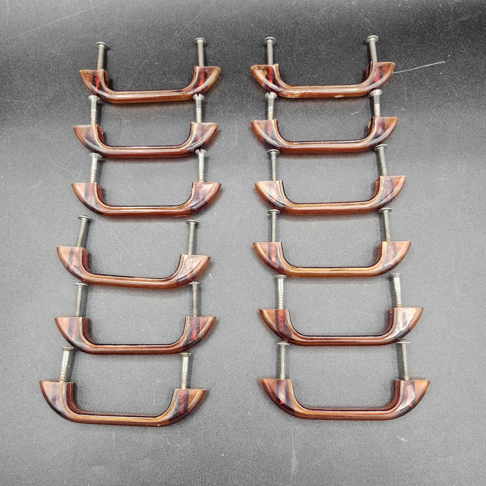 Lot Of 12 Vintage Art Deco Amber Bakelite Drawer Pulls 1930s/40s 3 1/8"OC