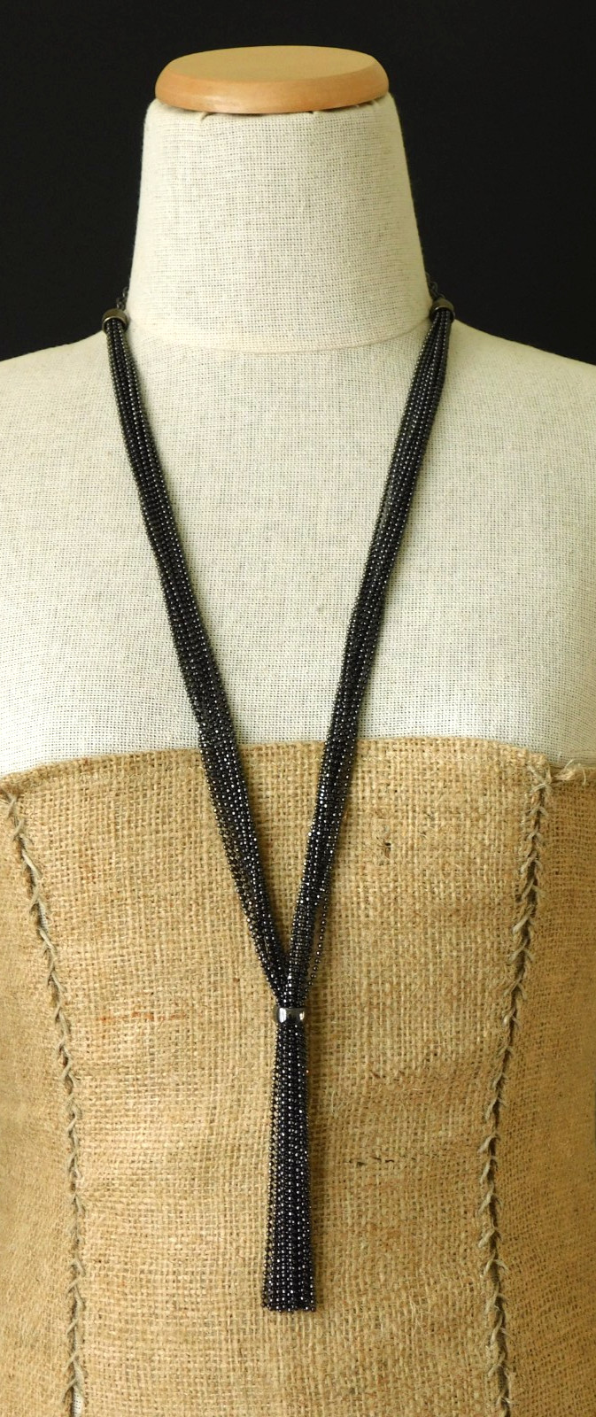 Vintage JOAN RIVERS Gunmetal Shimmering Y-Drop Tassel Necklace & Earrings Set