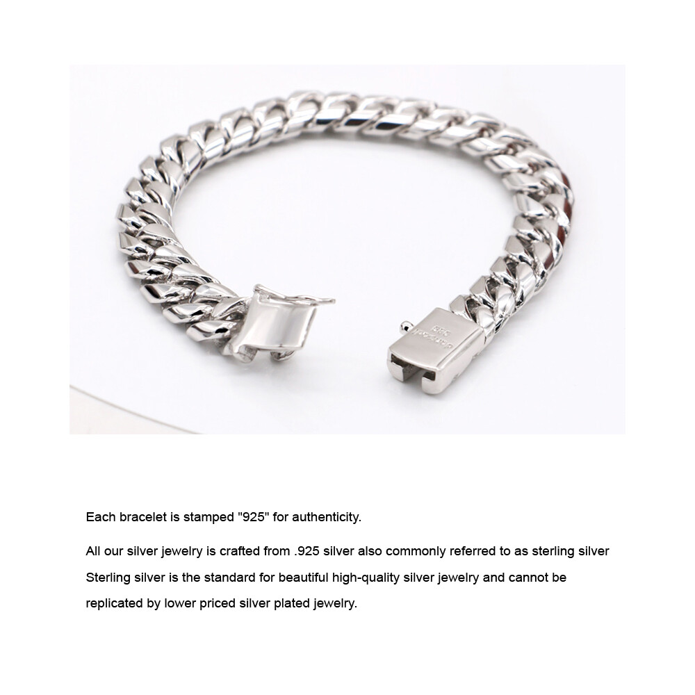 925 Sterling Silver 12mm Cuban Link Chain Bracelet 7"-10" for Men Boys Women