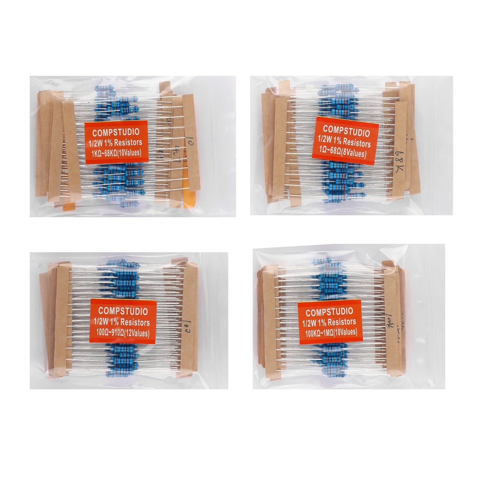 400Pcs 40 Values 1% 1/2W Resistor Kit 0 Ohm-1M Ohm Metal Film Resistors Kit