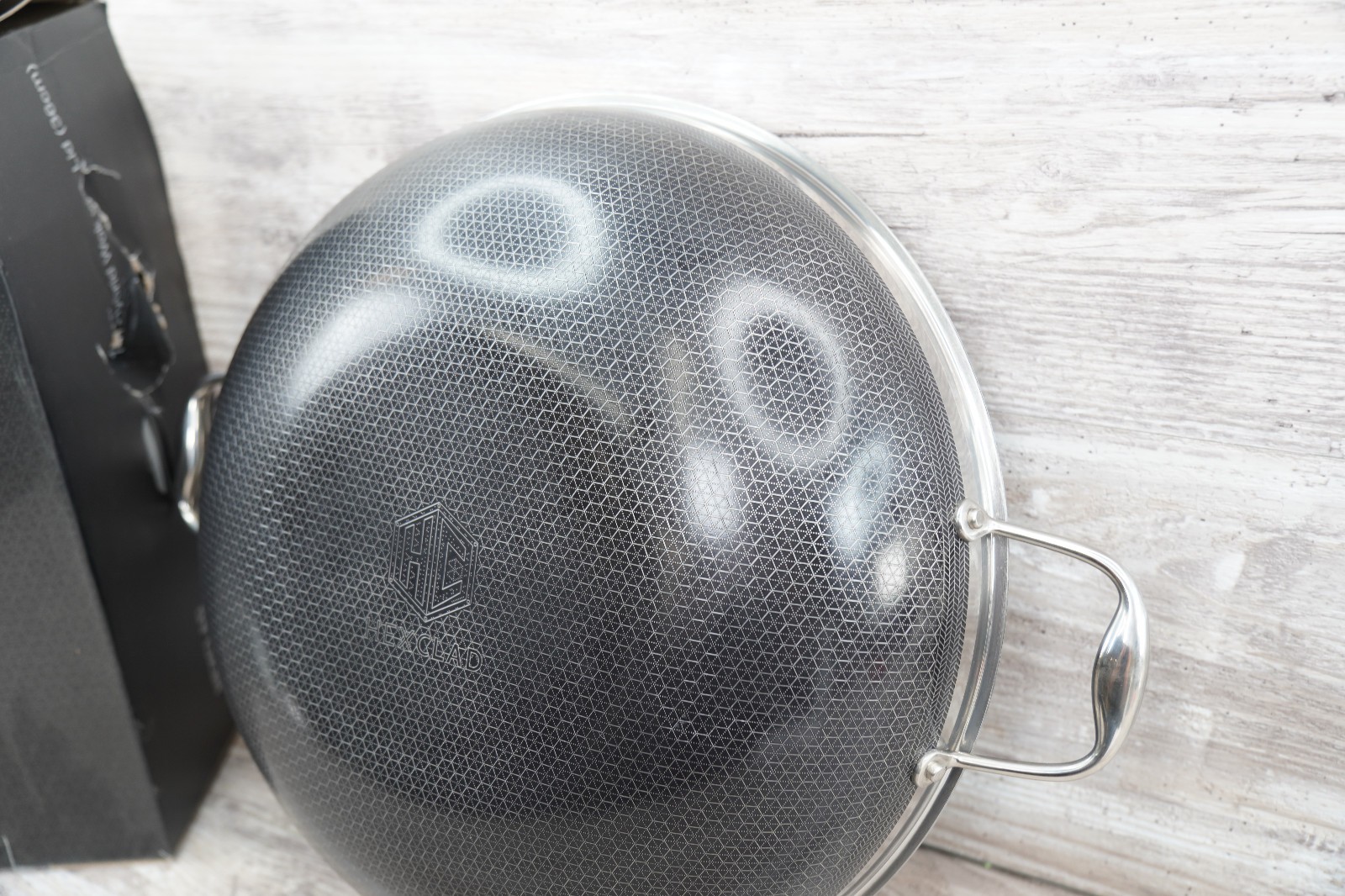 HexClad Hybrid Nonstick 14" Inch Wok W/ Stainless Steel Lid USED #7564