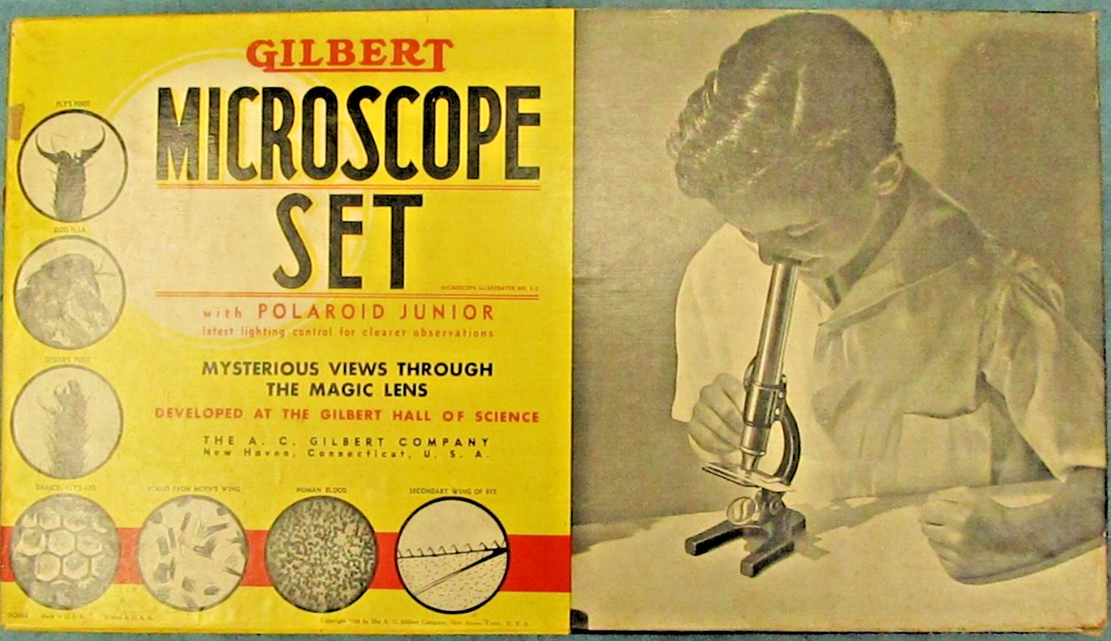 Vintage '38 Gilbert No.8 microscope set with Polaroid jr
