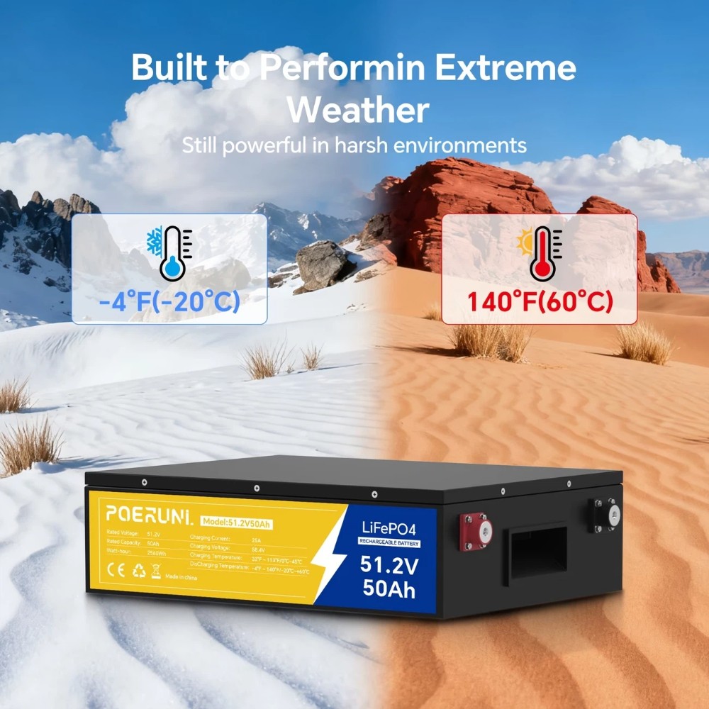 48V 50Ah LiFePO4 Lithium Battery Built-in BMS Deep Cycle for Solar RV Golf cart