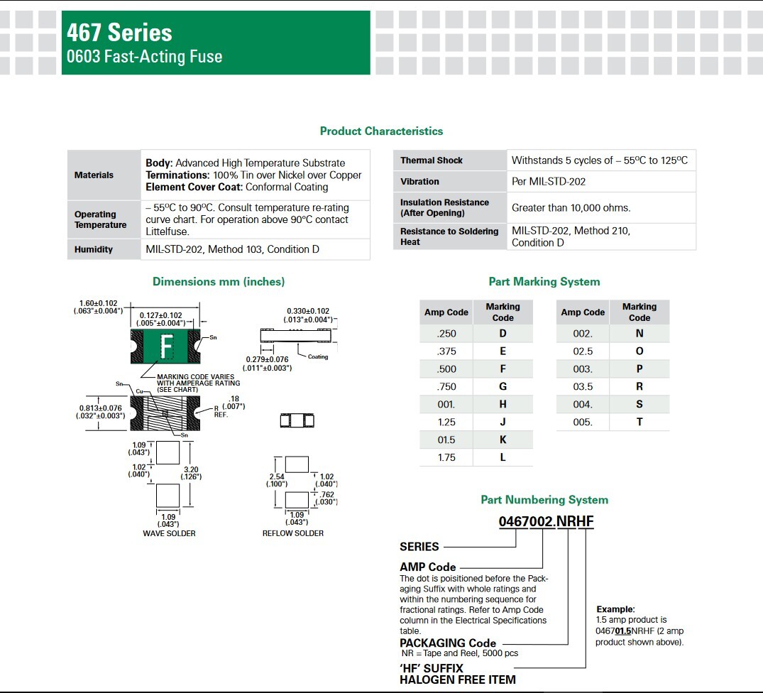 Littelfuse SMD 0603 3A 32V 467 Fast Acting Blow Fuse Code P- USA SHIP 10pcs