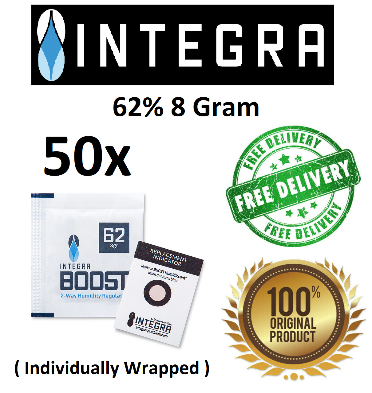 Integra Boost 62% 8 Gram with Indicator | 50x Individually Wrapped Packets!