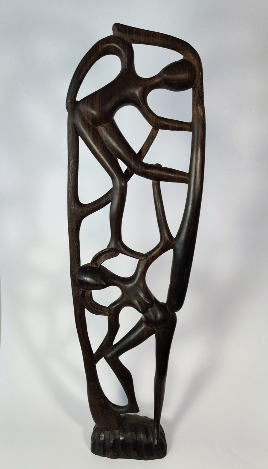 Hand Carved Ebony Wood Makonde "Tree of Life" Sculpture Intertwined Figures 17"