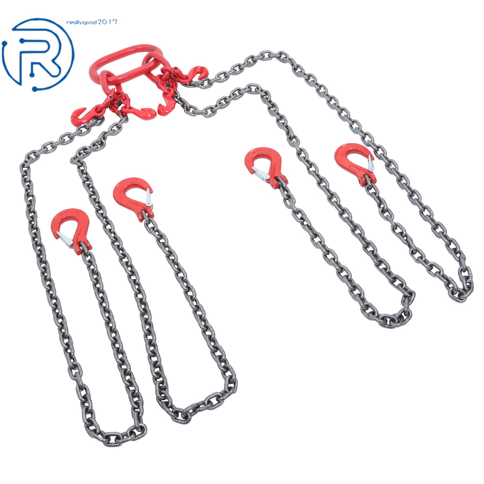 5/16" × 5' 11000 lbs Chain Sling 4 Legs G80 Lifting Chain with Grab Hooks Red