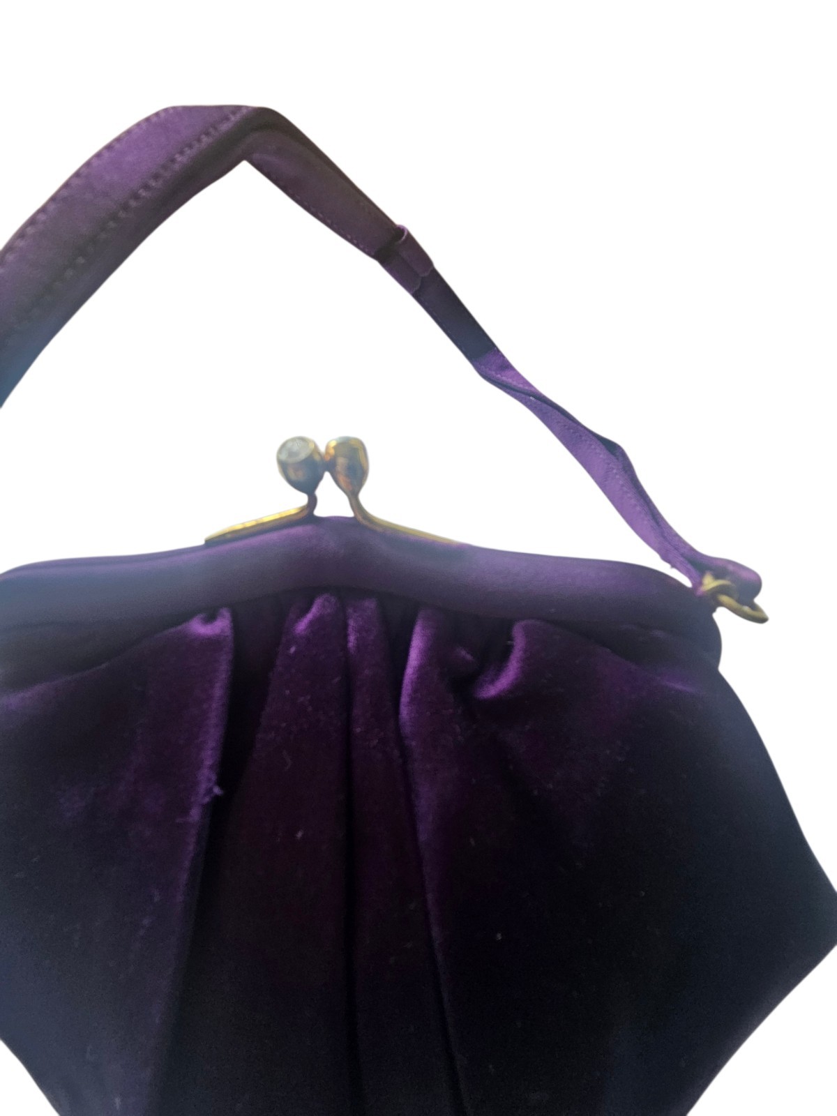 Vintage MM (Morris Moskowitz) Purple Satin Handbag Jewel Kiss Lock ~7" X 8.5"