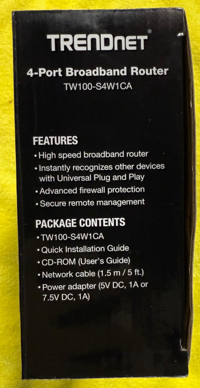 Trendnet 4-port High Speed Broadband Router Model TW100 S4W1CA Black