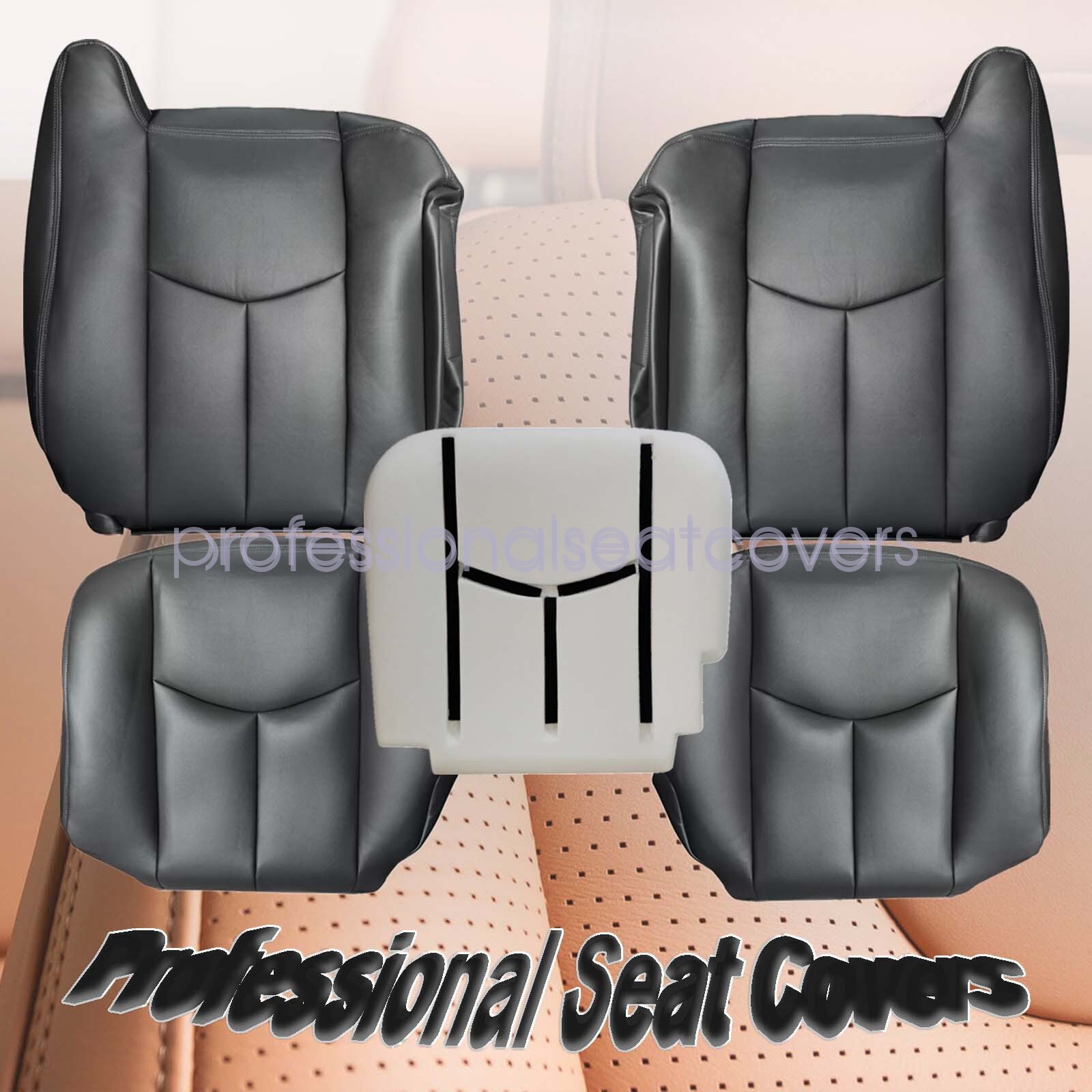 Front Leather Seat Cover & Foam Cushion For 2003-2006 Chevy Silverado Dark Gray