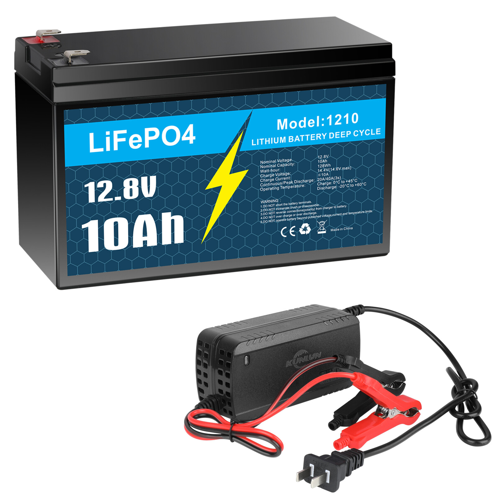 12V 10Ah LiFePO4 Lithium Battery Only / Charger Only / Combo for Fish Finder Lot