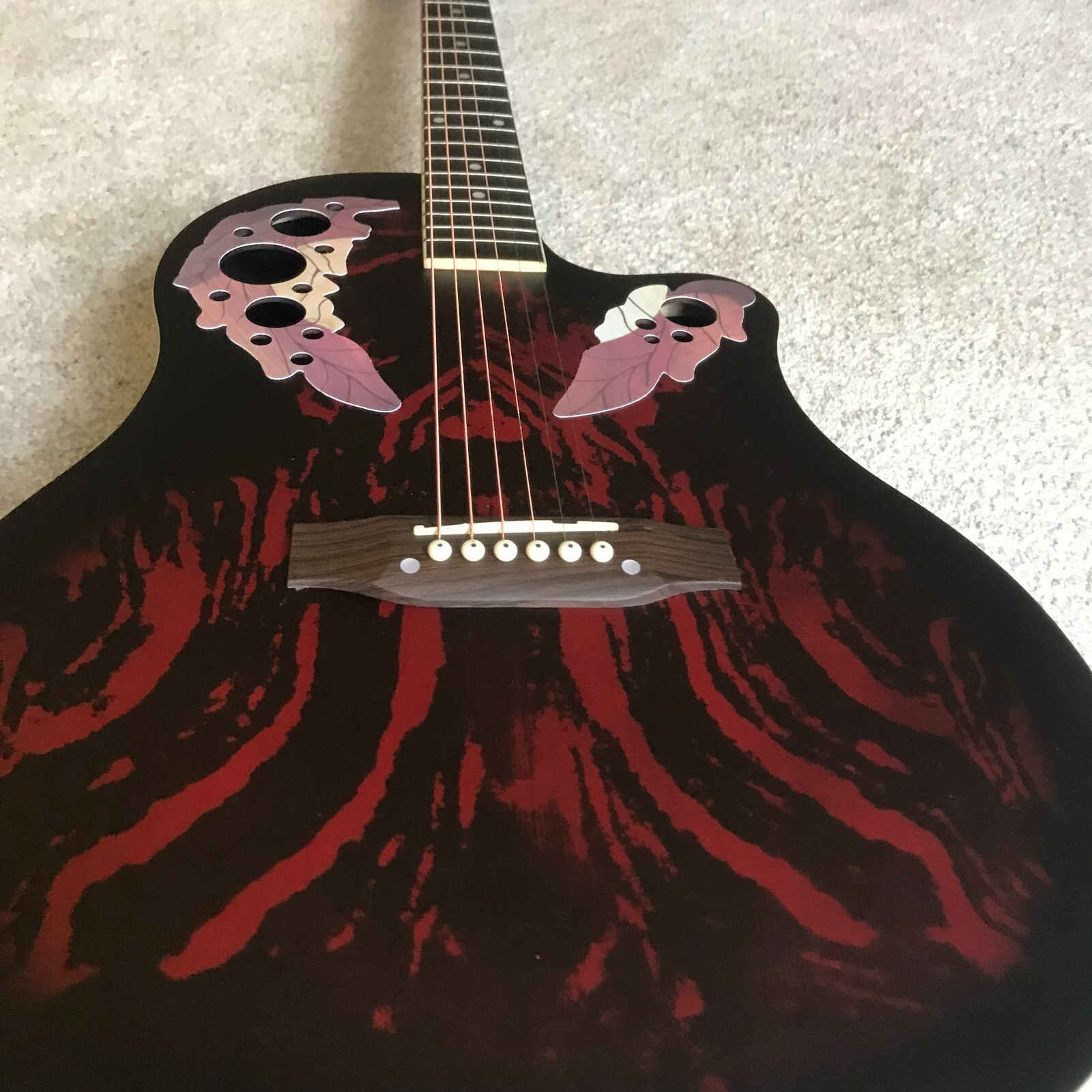 Red Acoustic Electric Guitar, Full Size with Cutaway, Round ABS Back, Gig Bag