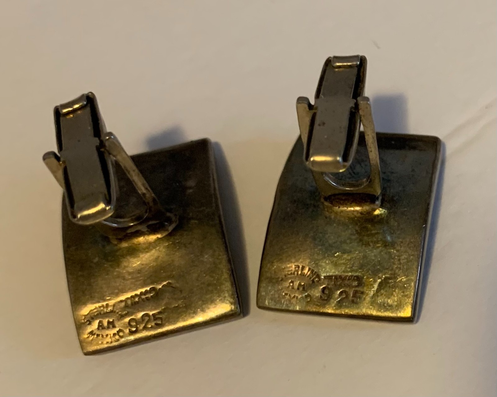 Vintage Sterling Silver Cufflinks Abalone Inlay 1" x 3/4" - Made in Mexico