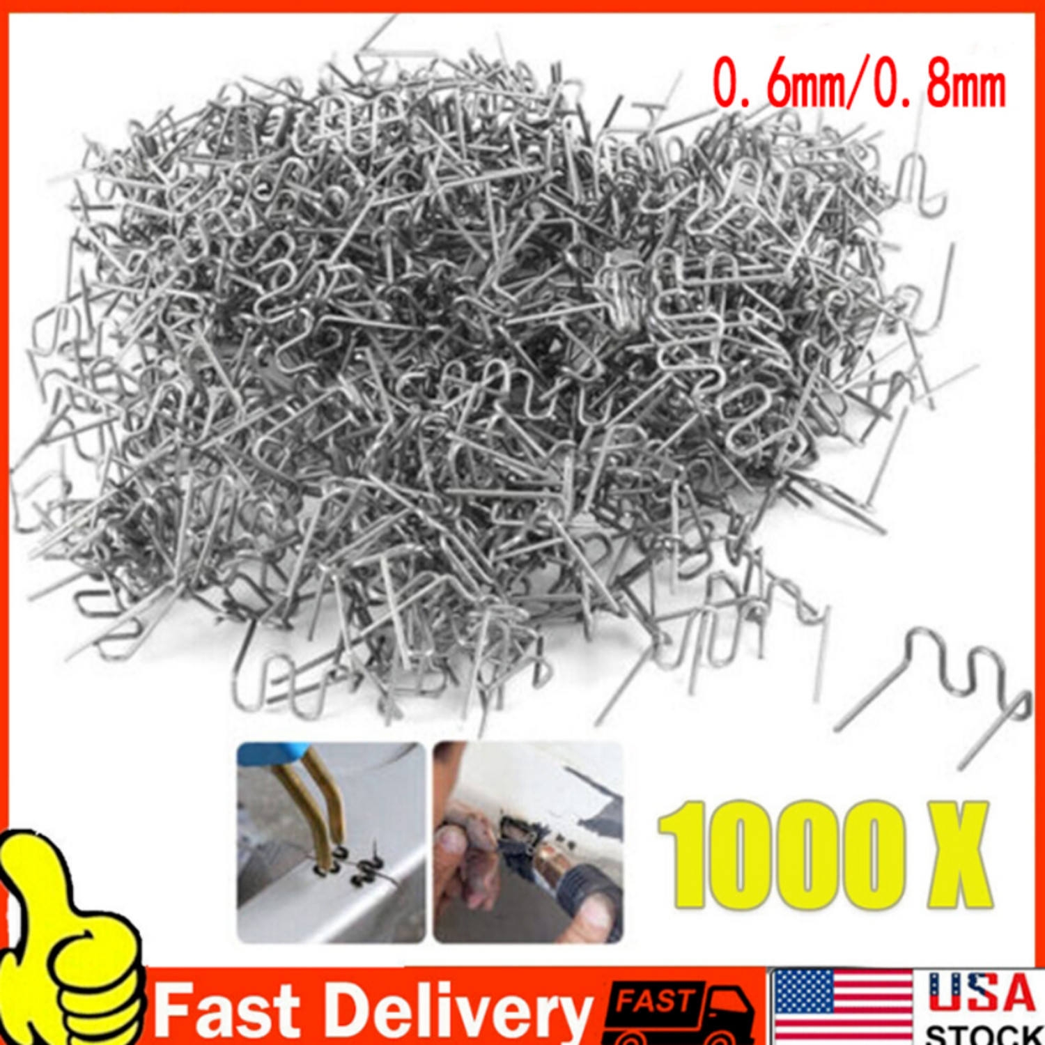 1000X 0.6mm/0.8mm Hot Staples Plastic Welding Wave Stapler For Car Bumper Repair