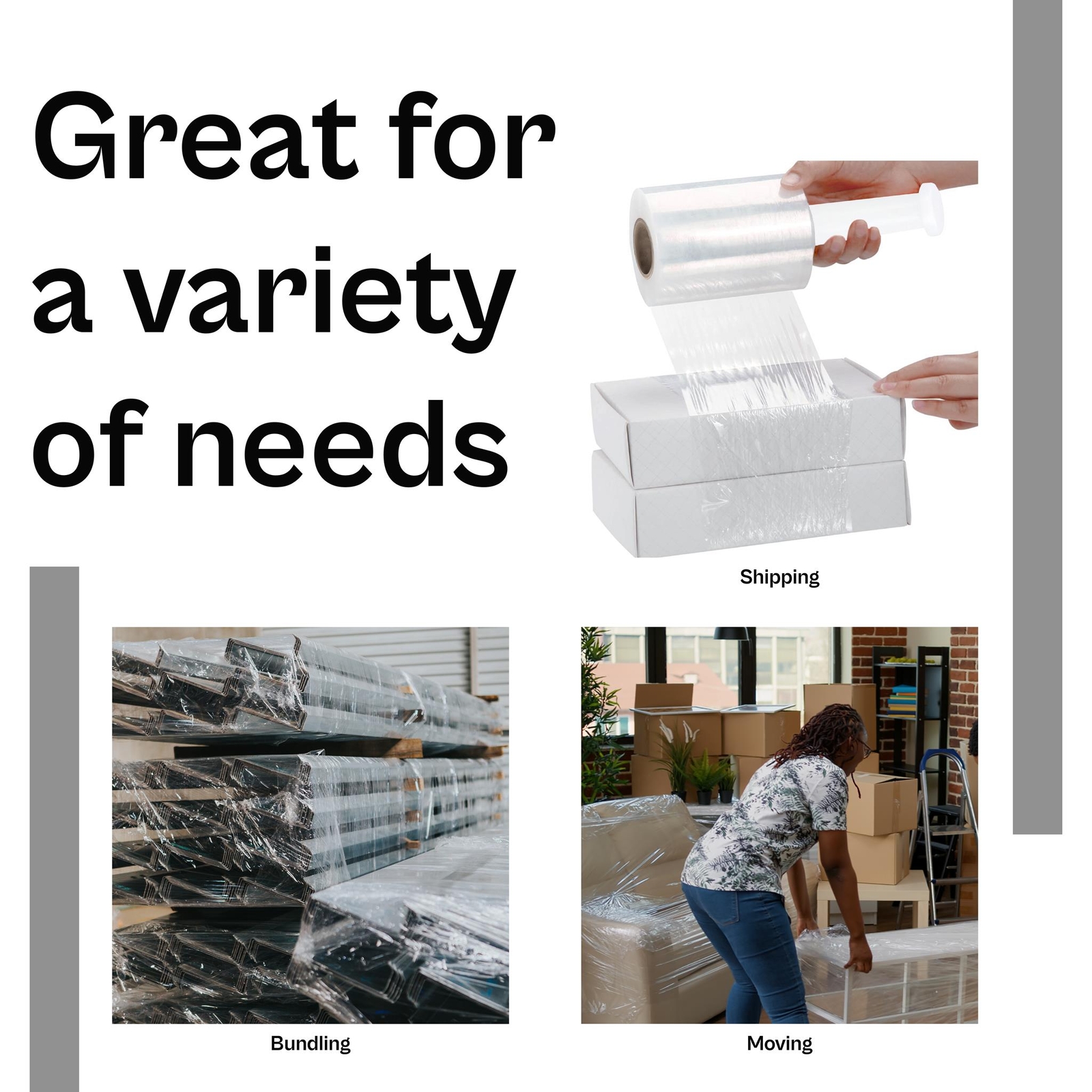 5" x 1000FT Pallet Wrap Stretch Film Shrink Hand Wrap 1000' 12 Rolls