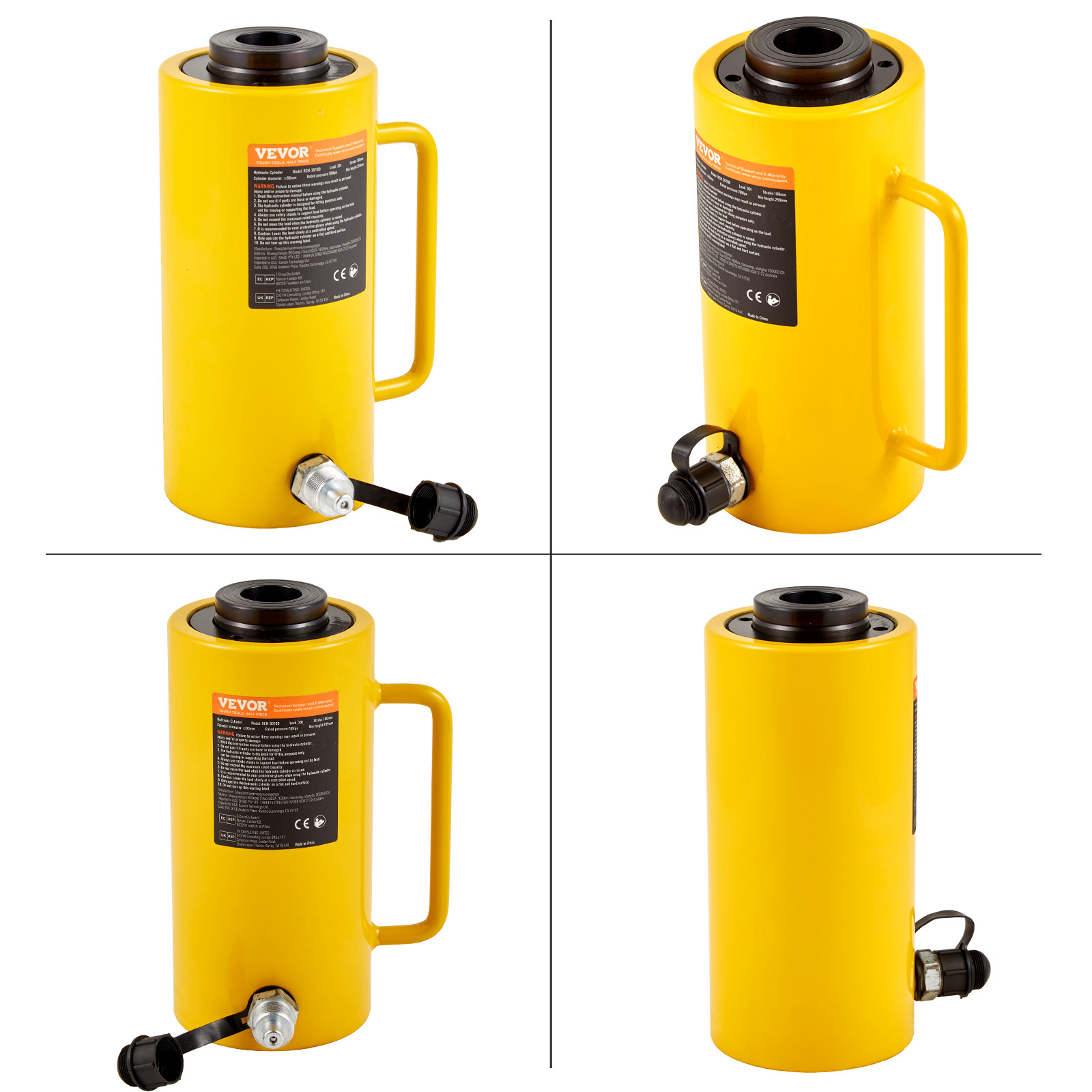 Hollow Ram Hydraulic Cylinder Jack 30 Ton / 66000 lbs Single Acting 4" Stoke