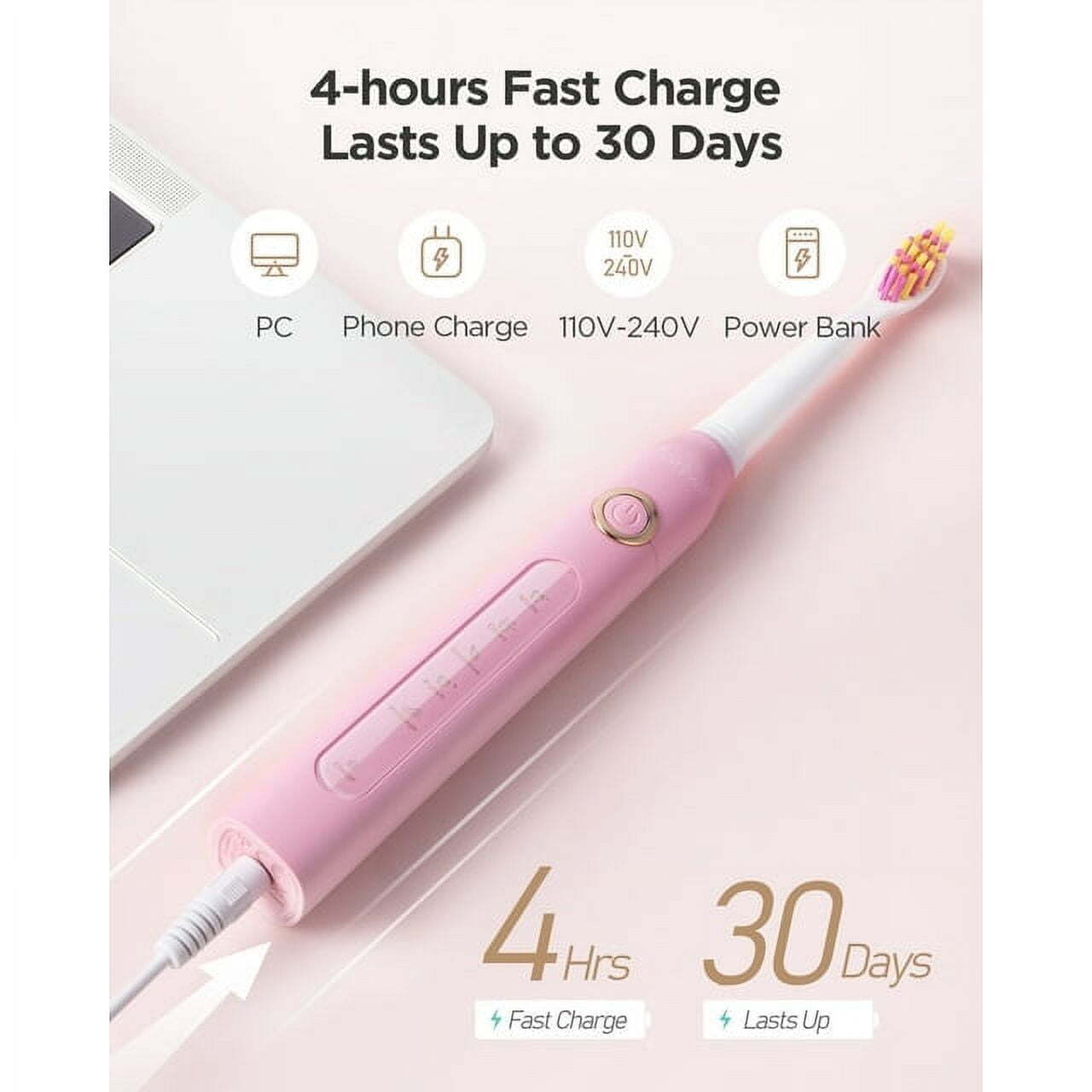 Fairywill Sonic Electric Toothbrush USB Rechargeable 5 Modes 6 Brush Heads Timer