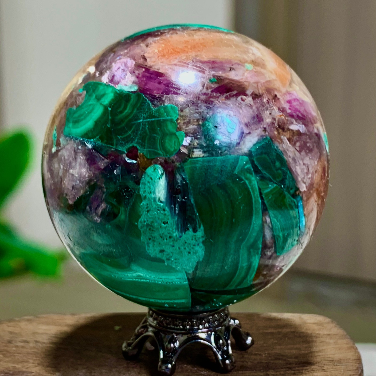 77G Newly discovered rare malachite purple mica symbiotic sphere restoration