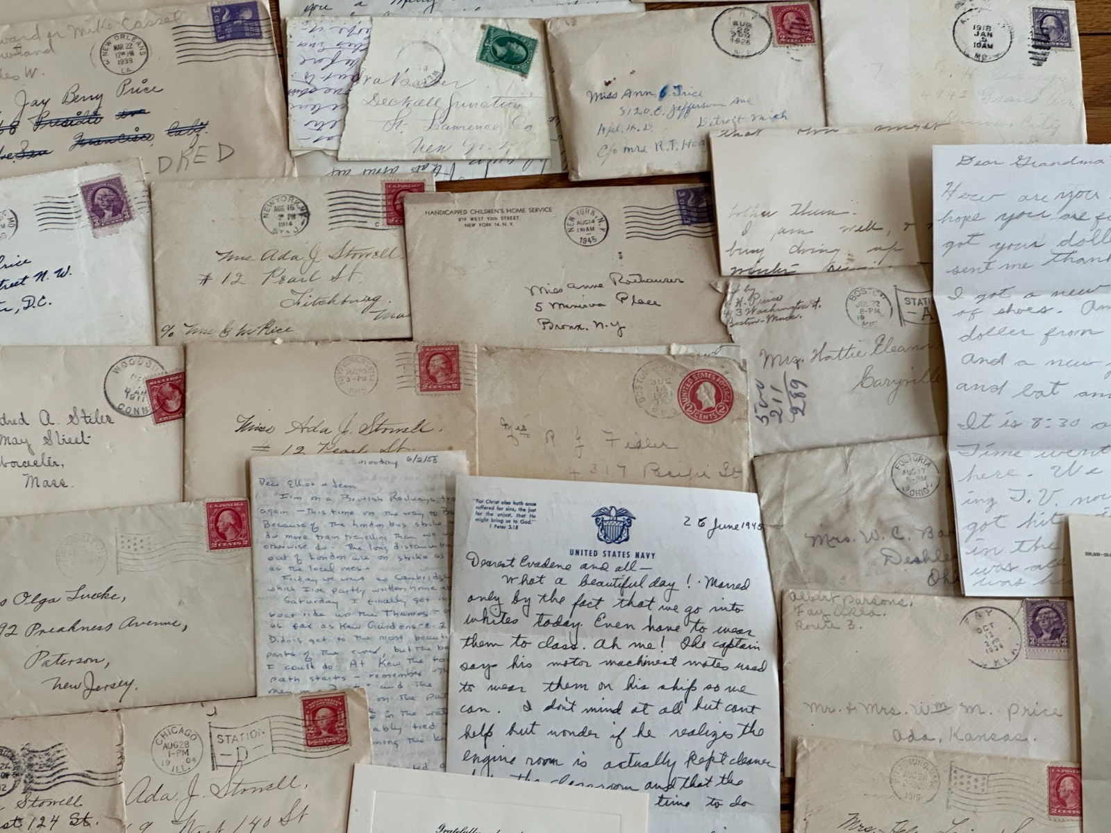 60 Pc. Mixed Correspondence Letter Lot 1885-1940s Vintage & Antique Old US Mail