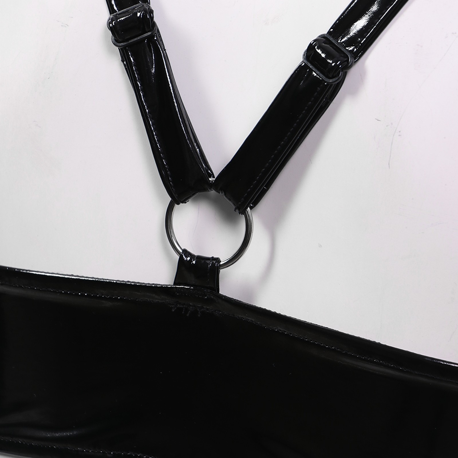 US Womens Sexy Open Nipple Patent Leather Bra Top with O Ring Bralette Lingerie