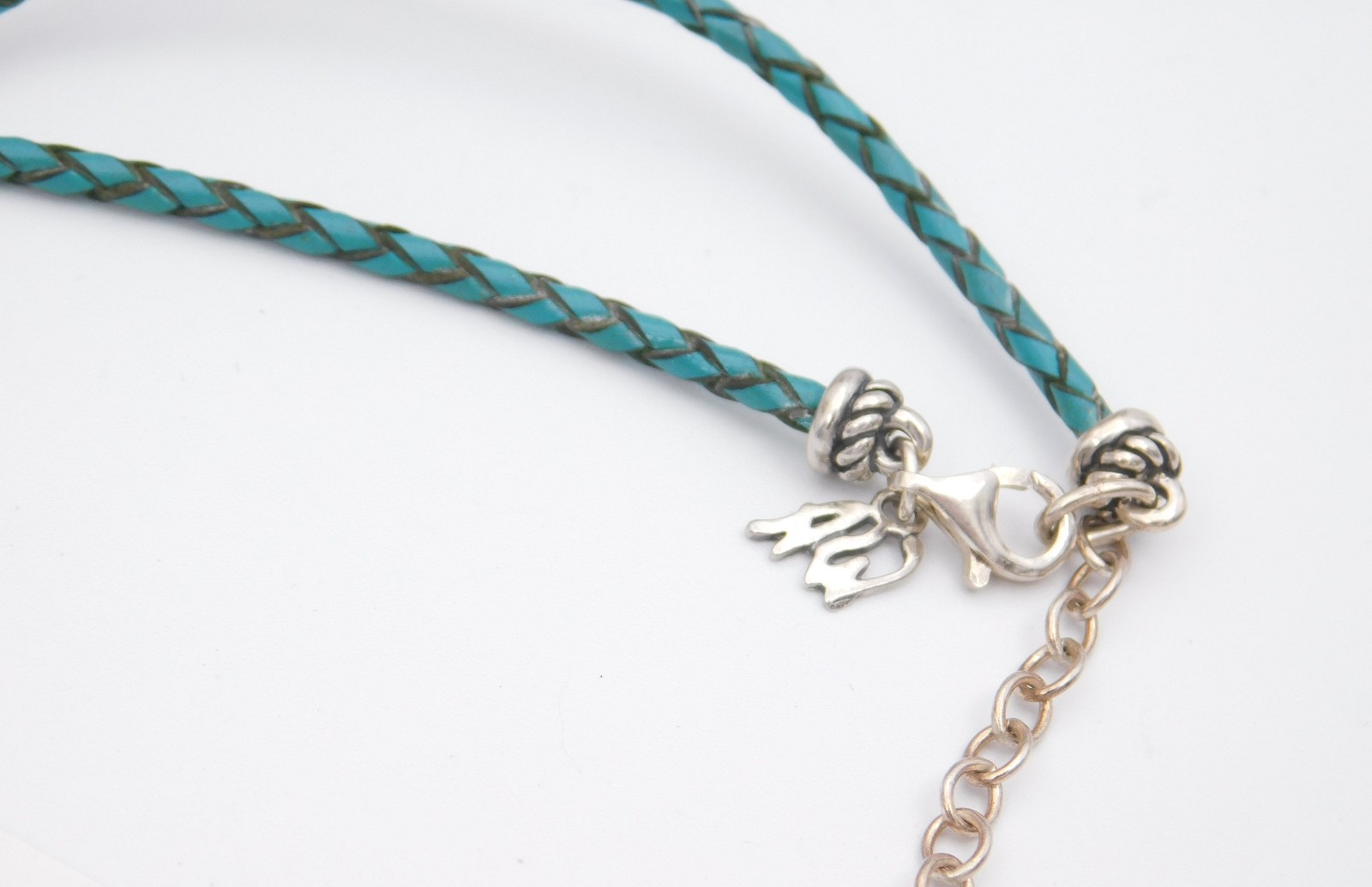 New Carolyn Pollack Sterling Turquoise Leather Scalloped Bar Necklace 16-18"