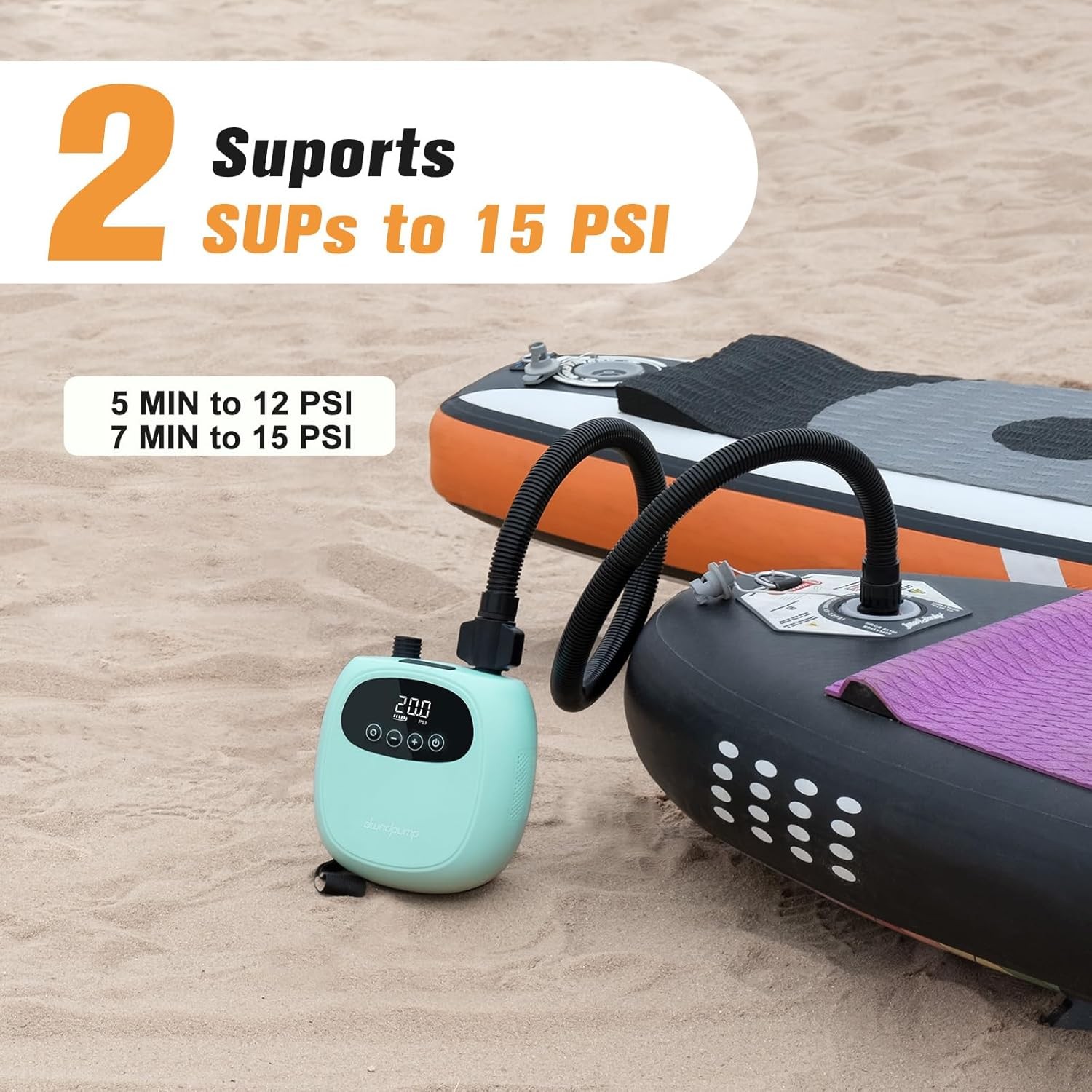 Electric Paddle Board Pump, Rechargeable 20PSI SUP Pump, Dual-Stage