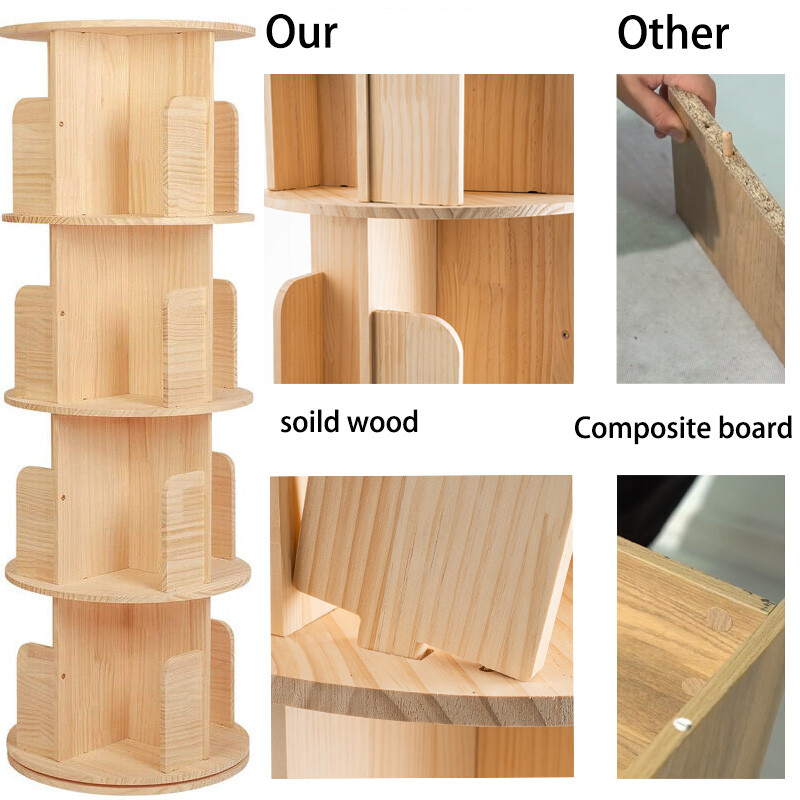 4 Tier 360° Rotating Bookshelf Bookcase Storage Shelf Freestanding Display Rack