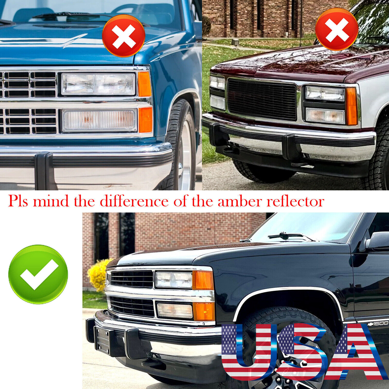 For 1994-1998 Chevy Silverado Headlights OBS C/K 1500 2500 3500 w/ Bumper Lamps