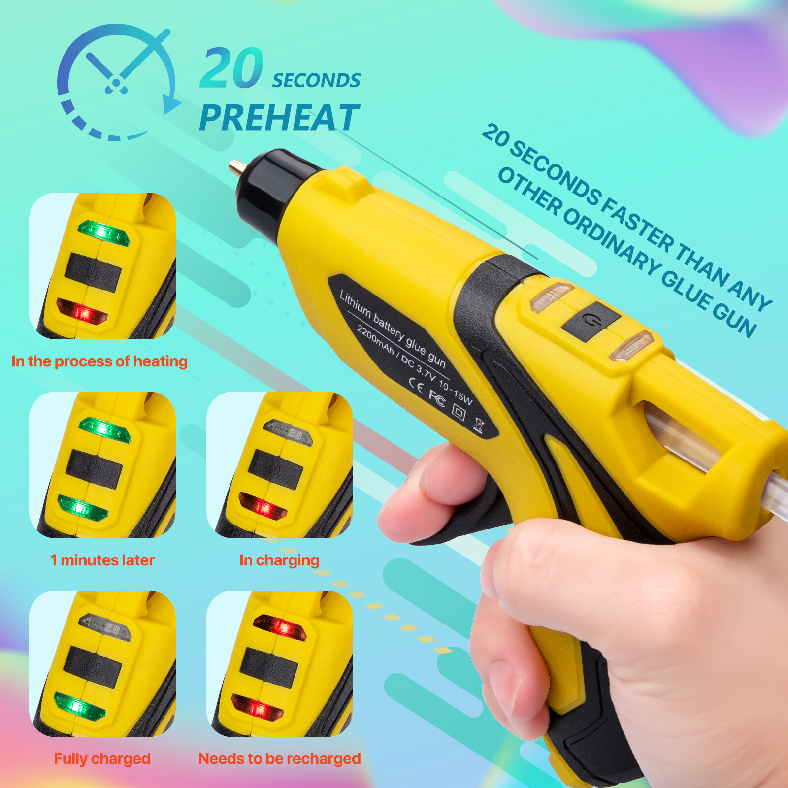 Rechargeable Cordless Fast Preheating Hot Glue Gun Kit with 30PCS Glue Sticks