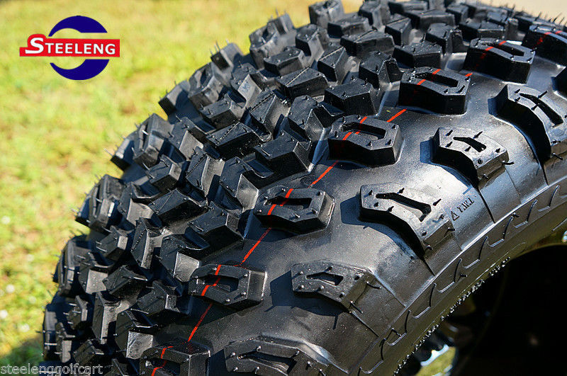 GOLF CART 12" BLACK STEEL WHEELS/RIMS and 23" ALL TERRAIN TIRES (SET OF 4)