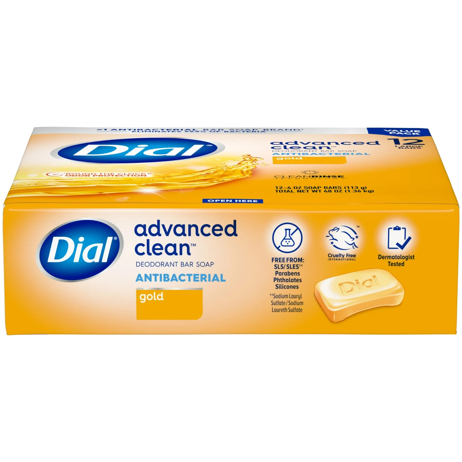 Dial Gold Antibacterial Deodorant Bar Soap 4 oz 12 Bars Advanced Deep Clean New