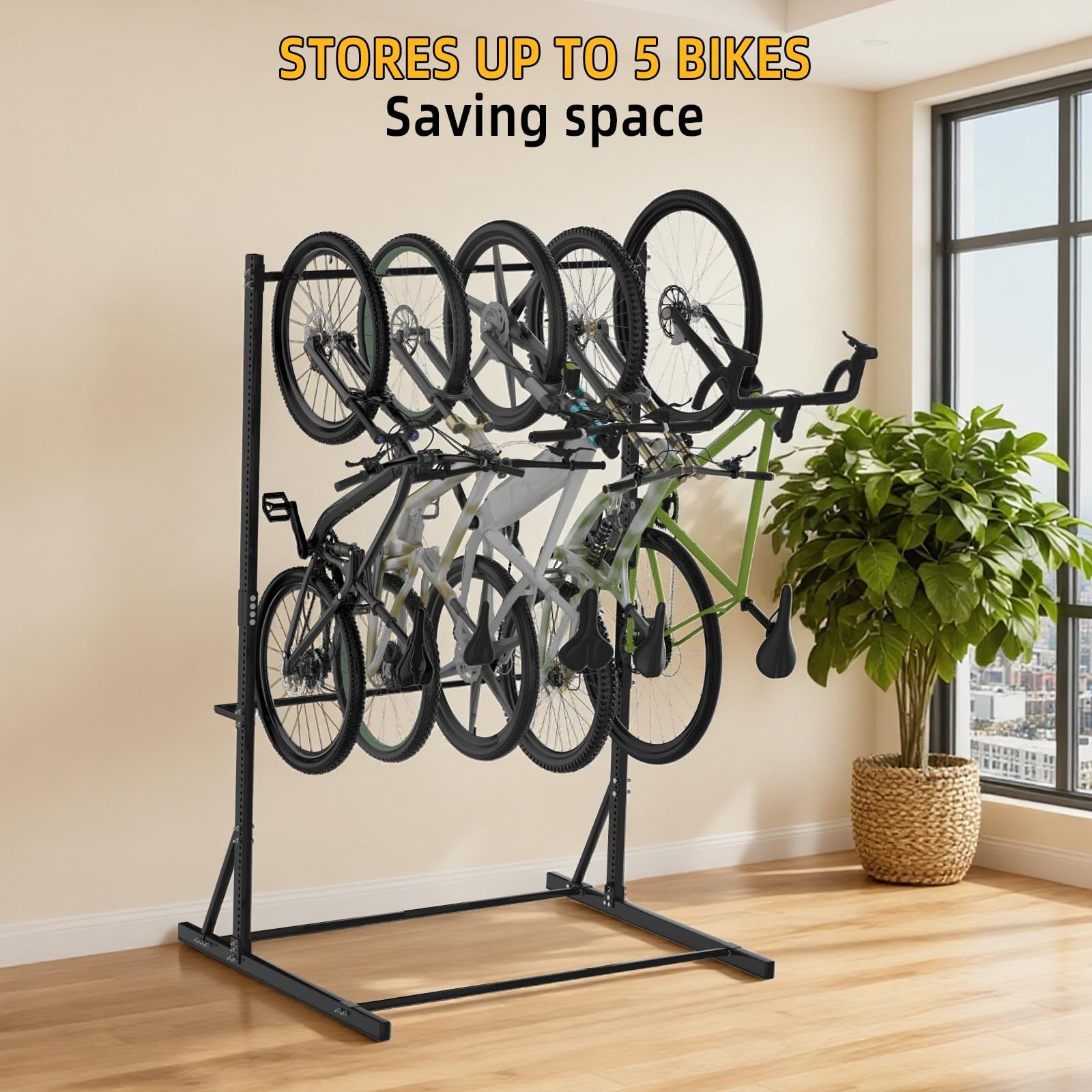 Garage Bike Rack,Freestanding Bike Storage Rack,5 Bikes Vertical Bike Storage...