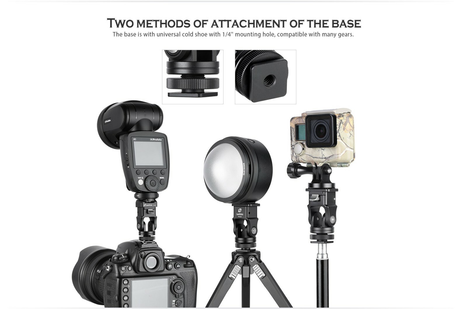 Leofoto FA-15+FA-10 Kit QR Tilting & Pivoting Cold Shoe Flash Adapter