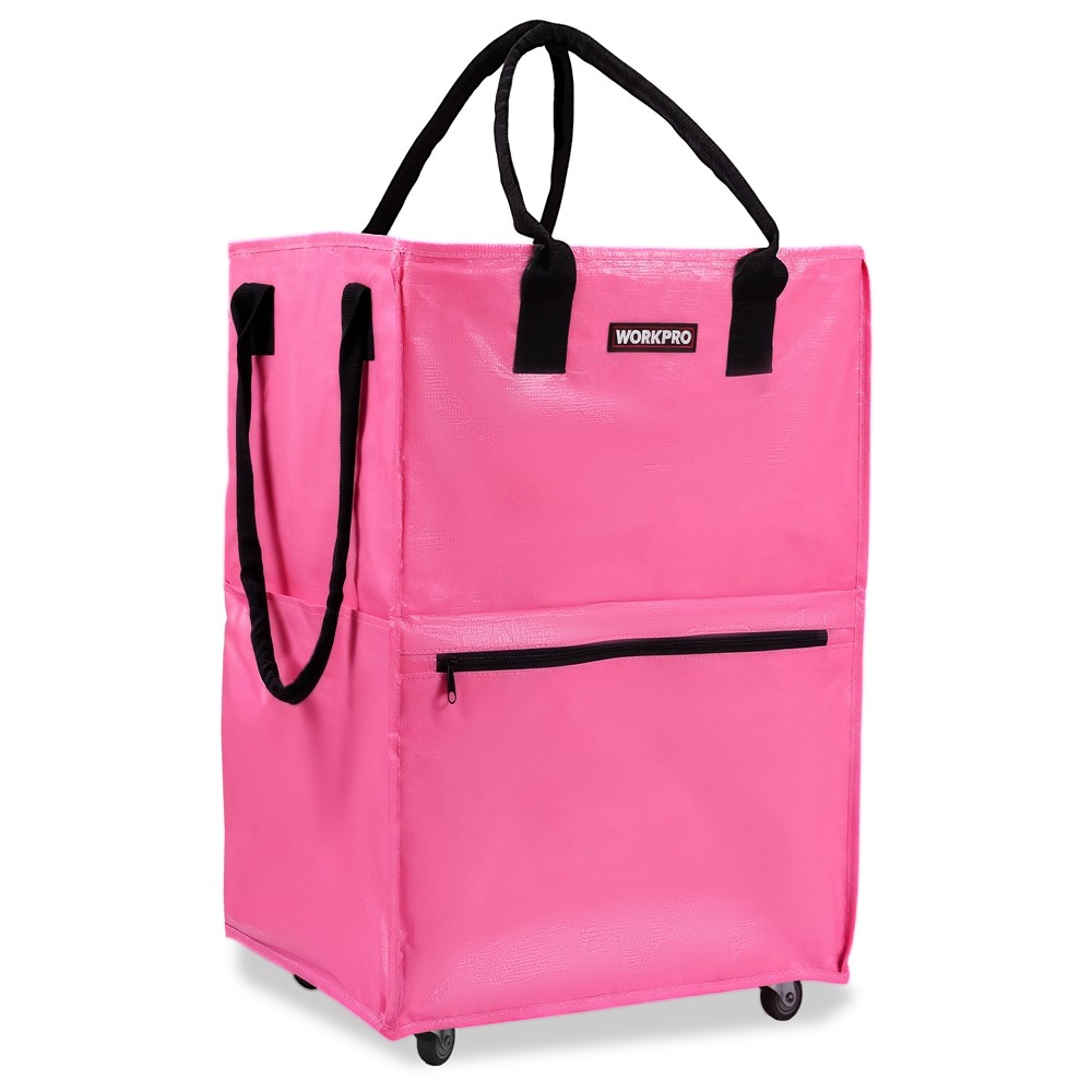 WORKPRO Medium Heavy Duty Reusable Grocery Bag 4 Caster Wheels Rolling Shop Tote