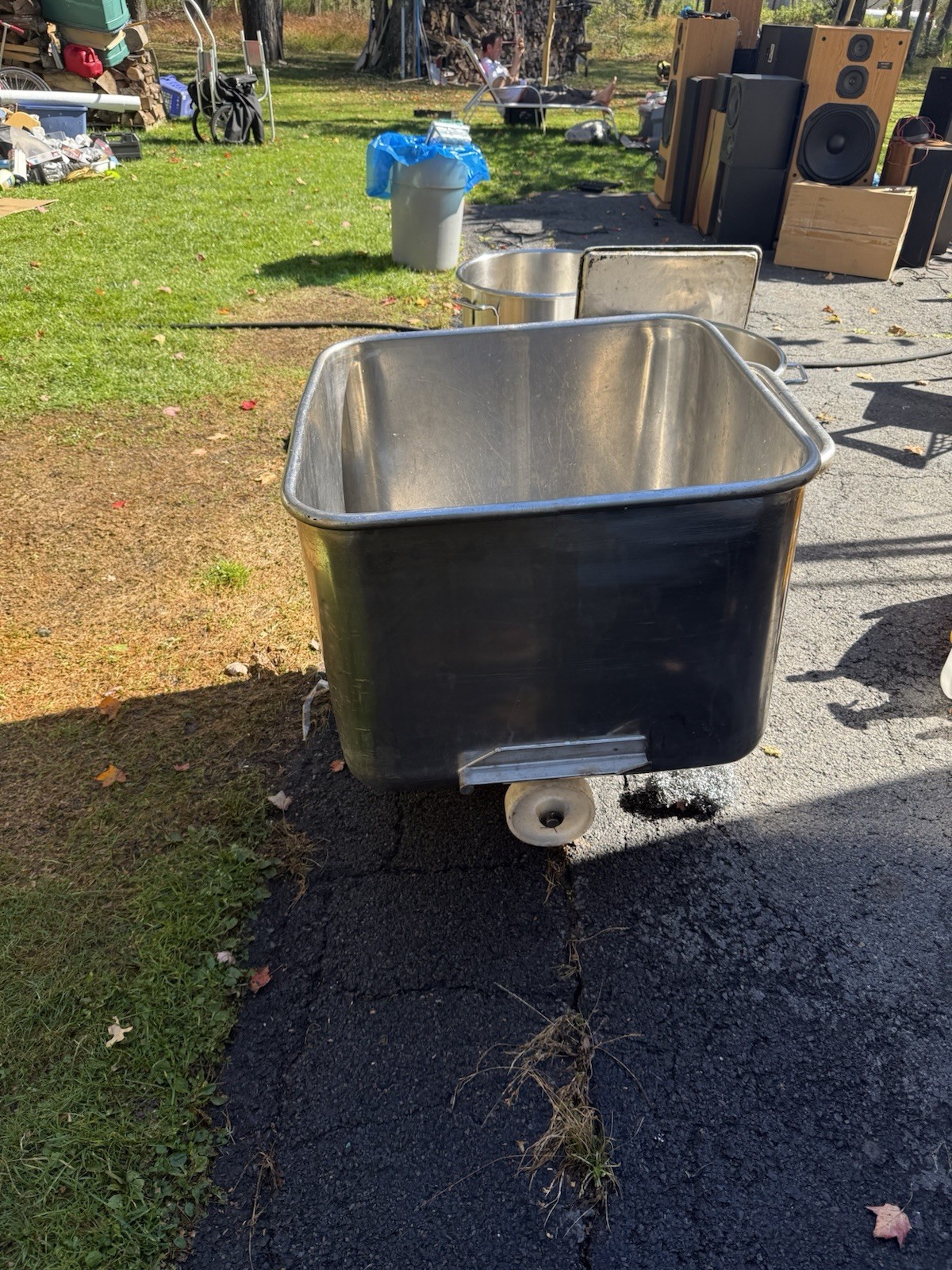Tote bin with collar, watertight 27in x 27 In x19in Stainless Steel With Wheels